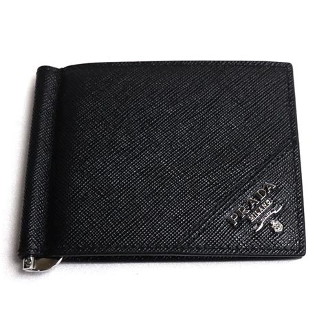 2 prada saffiano triangle bifold wallet with money clip|Prada Mens Black Saffiano Leather Bi.